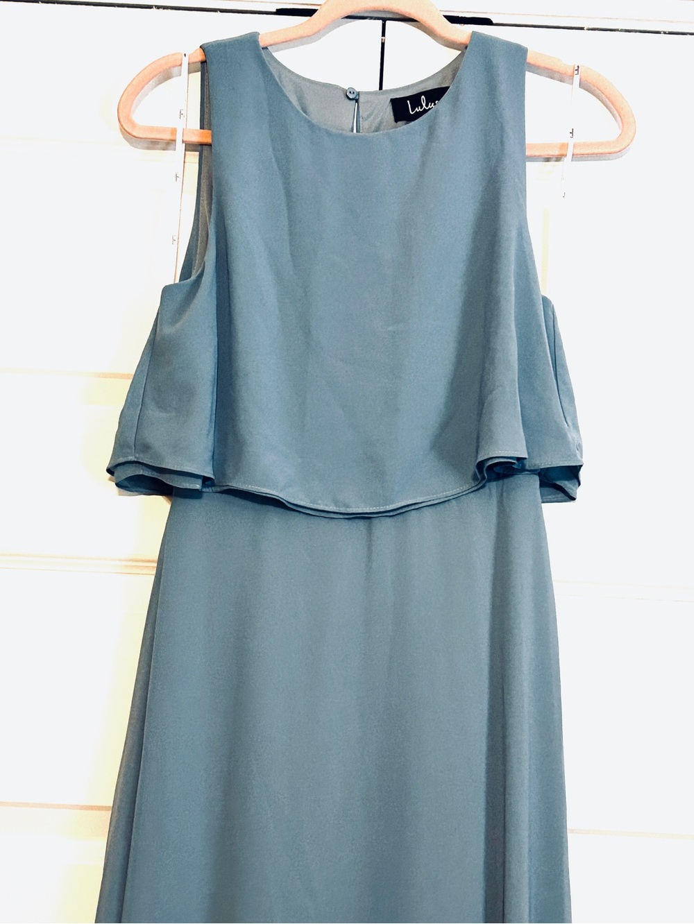 New LULUS Utterly Enchanting Chiffon Maxi Flounce Bodice Gown Periwinkle S - Picture 4 of 8